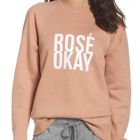 Brunette The Label Tops - Brunette the Label Pink Rosé Okay Crewneck Sweatshirt Sz S/M